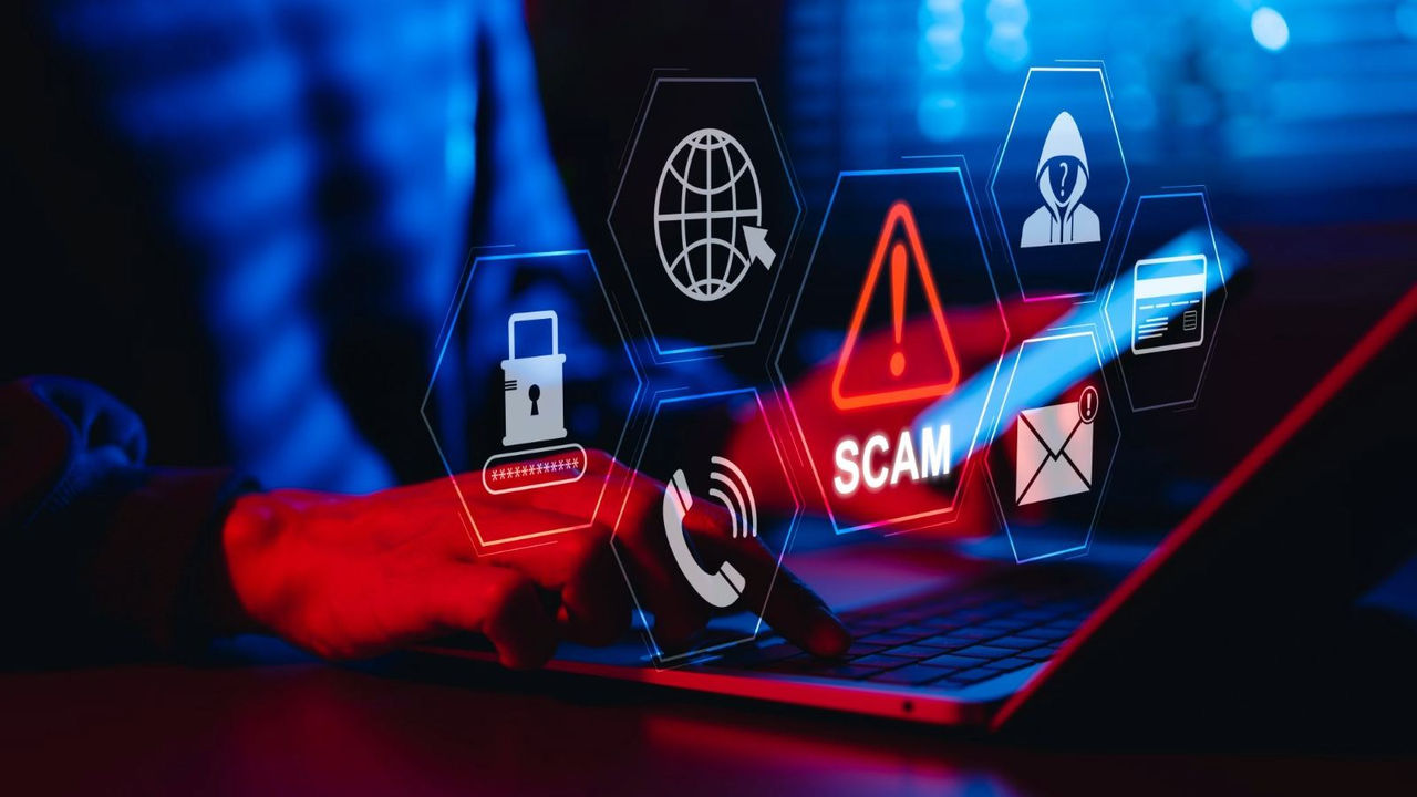 Scam symbol on digital screen