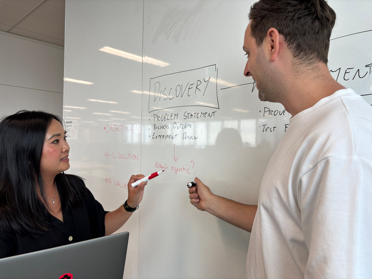 Ai-Linh Tran and Daniel Ventura discussing solutions