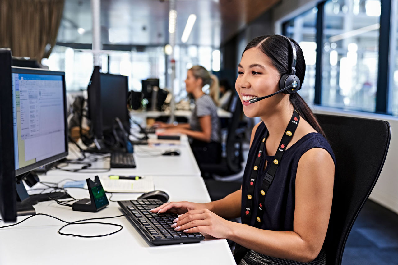 Person taking customer call