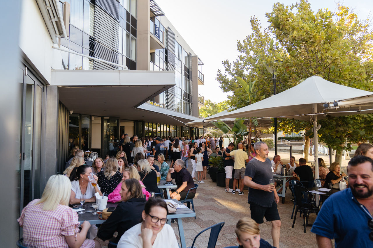 crowds at a cafe strip in Perth