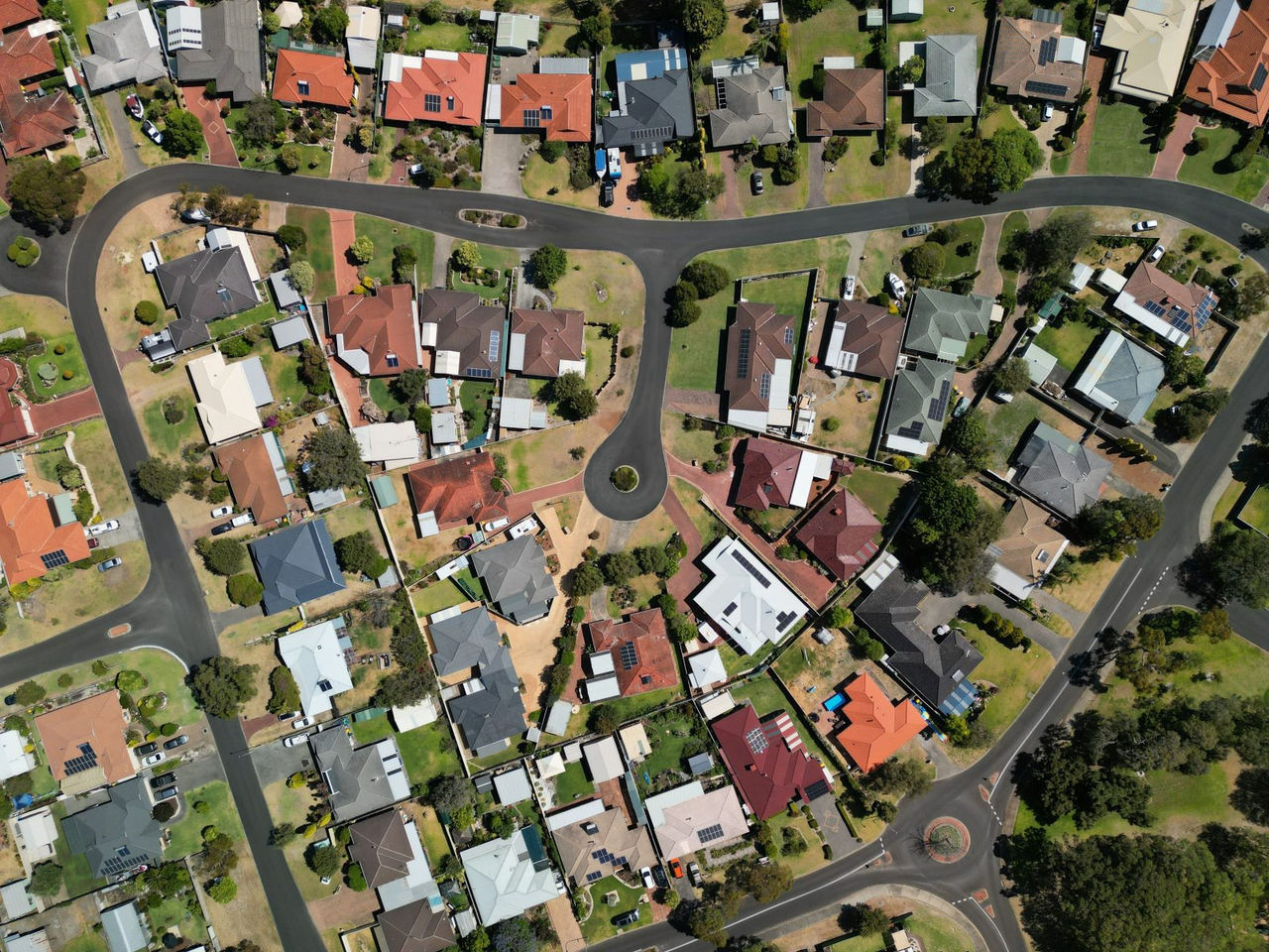 Suburban roof tops aerial image
