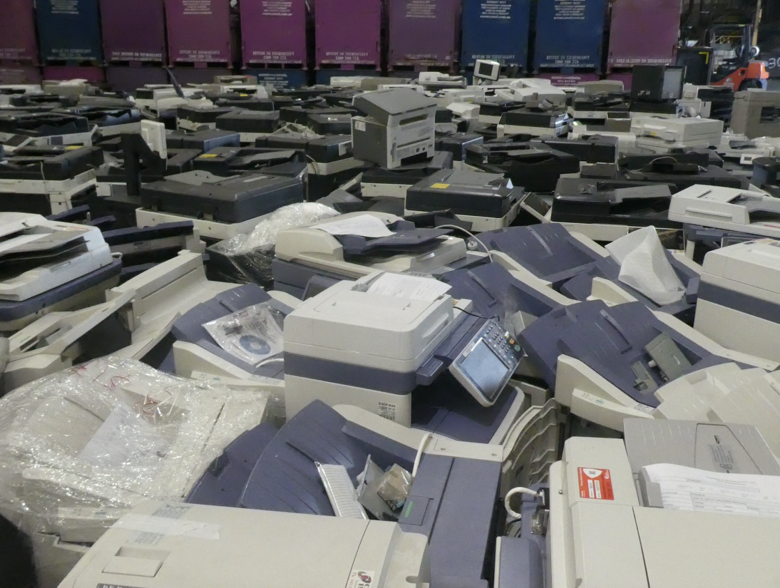 masses of old computers in a pile