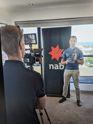 Luca representing NAB in front of the camera for a video promoting Ride for Relief