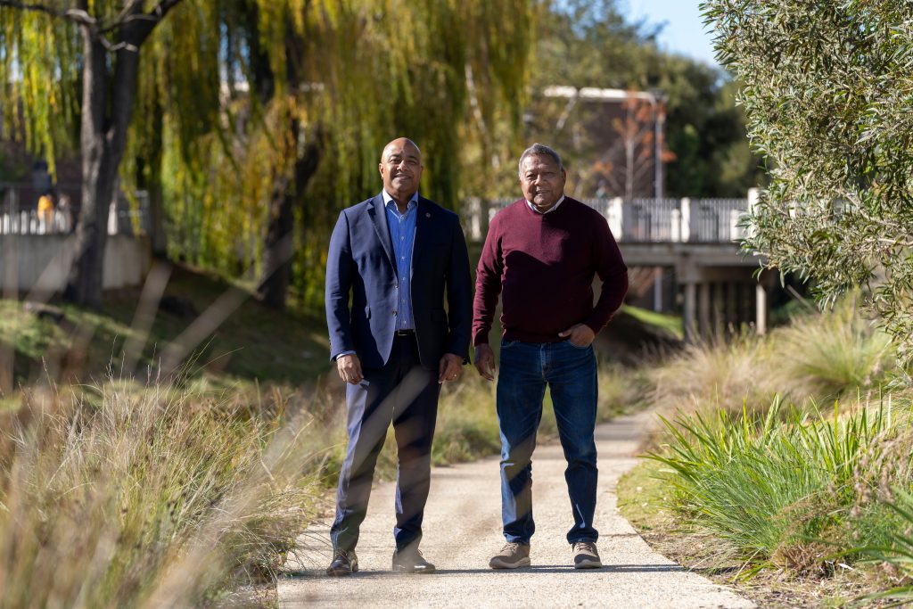 Noel Prakash and Professor Peter Yu standing next to each other in an outdoor setting