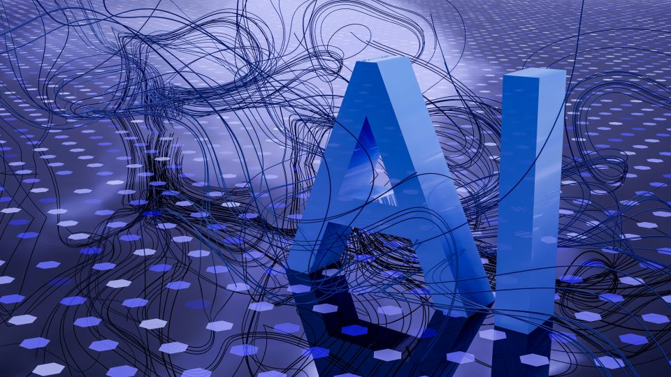 illustration in blue with the words AI