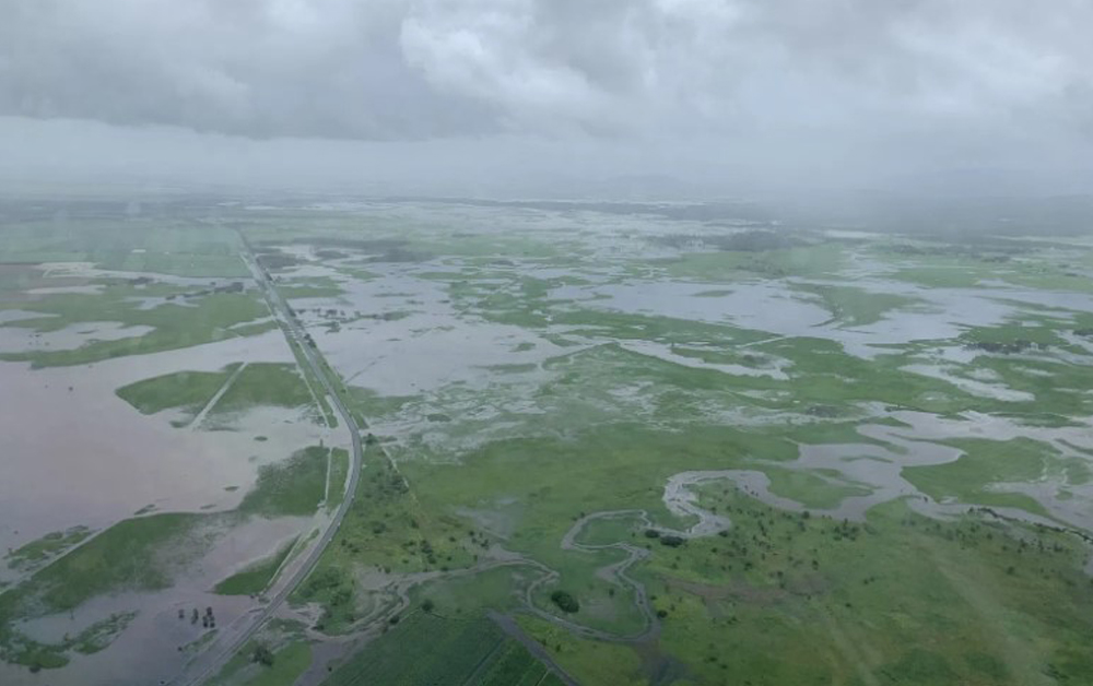 An aerial view of flooding along the Bruce Highway Queensland.