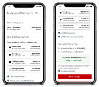 Screenshot of NAB multiple offset accounts in the NAB app